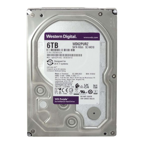 WD PURPLE 6TB 5.7K 128MB SATA III 3.5'' WD62PURZ SC HA510