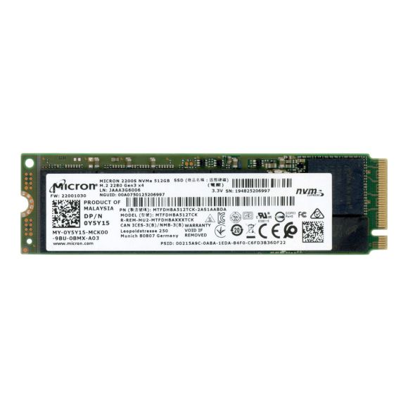 DELL 0Y5Y15 512GB TLC PCIe NVMe M.2 MTFDHBA512TCK