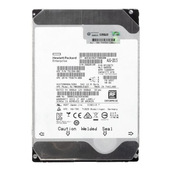 HP 791394-001 6TB 7.2K 128MB SAS-3 3.5'' MB6000JEQUV