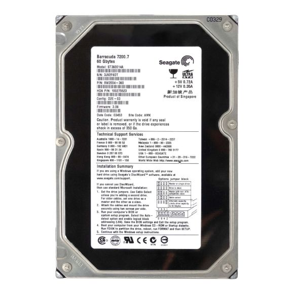 SEAGATE BARRACUDA 7200.7 60GB 7.2K 2MB ATA 3.5'' ST360014A