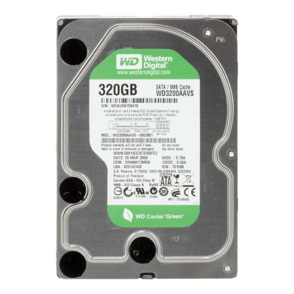 WD GREEN 320GB 7.2K 8MB SATA II 3.5'' WD3200AAVS