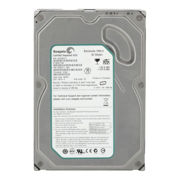 SEAGATE 80GB BARRACUDA 7200.9 7.2K 2MB ATA 3.5'' ST3802110A