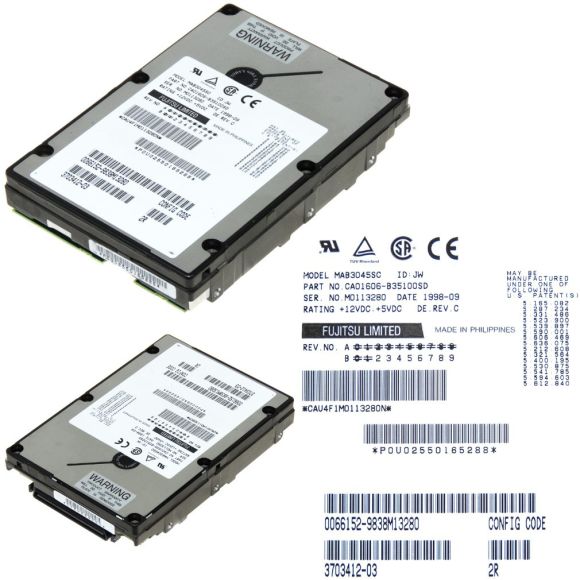 FUJITSU MAB3045SC HDD 4.5GB SCSI 80-PIN 3703412-03 3.5"