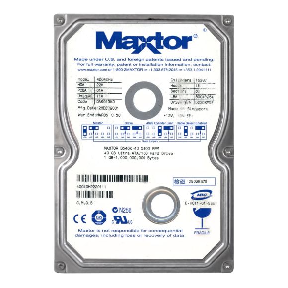 MAXTOR DiamondMax D540X 40GB 5.4K 2MB ATA 3.5'' 4D040H2
