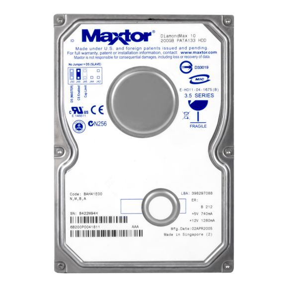 MAXTOR DiamondMax 10 200GB 7.2K 8MB IDE ATA 3.5'' 6B200P0