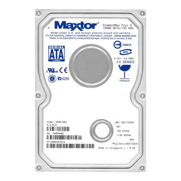 MAXTOR DiamondMax PLUS 9 160GB 7.2k 8MB SATA 3.5'' 6Y160M0
