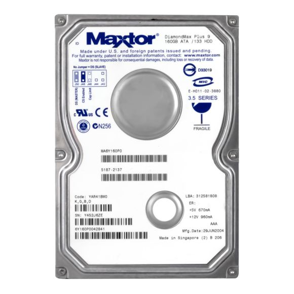 MAXTOR 6Y160P0 160GB ATA 8MB 7200RPM 3.5"
