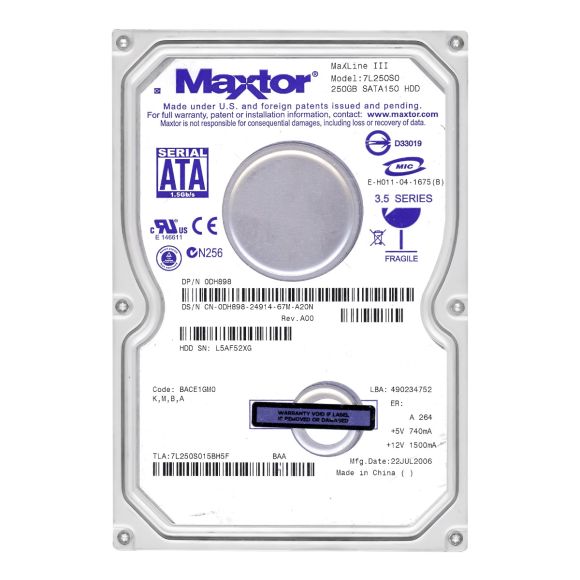 MAXTOR MaXLine III 250GB 7.2K 16MB SATA 3.5'' 7L250S0