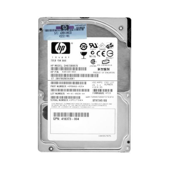 HP 430169-002 72GB 15K 16MB SAS 2.5'' DH072BB978