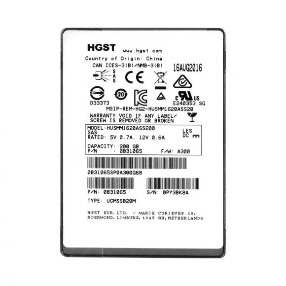 HGST SSD1600MM 200GB SAS 12Gb 2.5'' HUSMM1620ASS200 0B31065