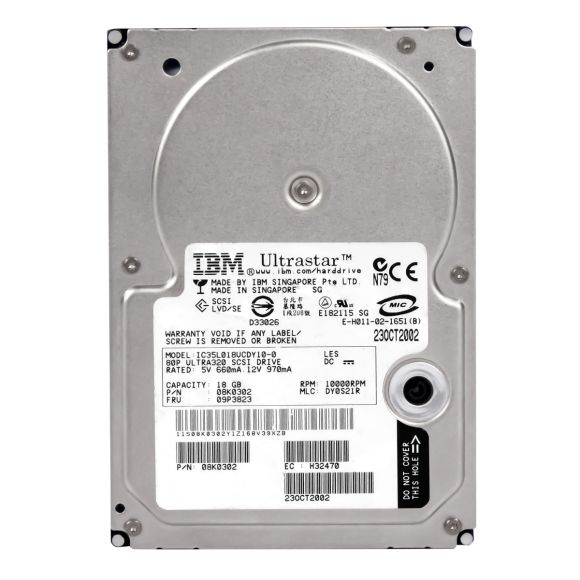 IBM 09P3823 08K0302 18GB 10K 8MB SCSI U160 3.5'' IC35L018UCDY10-0