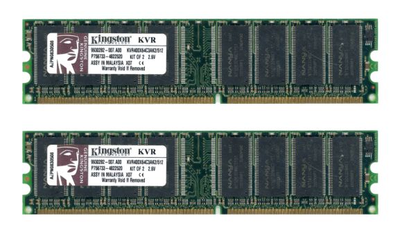 KINGSTON 512MB 2X256MB DDR PC3200 400MHz KVR400X64C3AK2/512 9930282-007.A00 Non-ECC