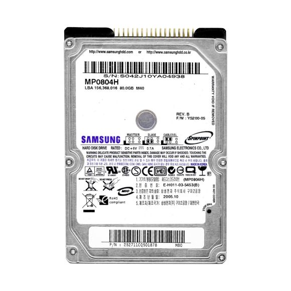 SAMSUNG SpinPoint M40 80GB 5.4k 8MB ATA 2.5'' MP0804H