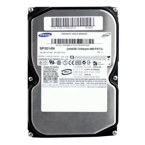 SAMSUNG SP2014N 200GB SPINPOINT P120 HDD IDE ATA 7.2K 8MB 3.5"