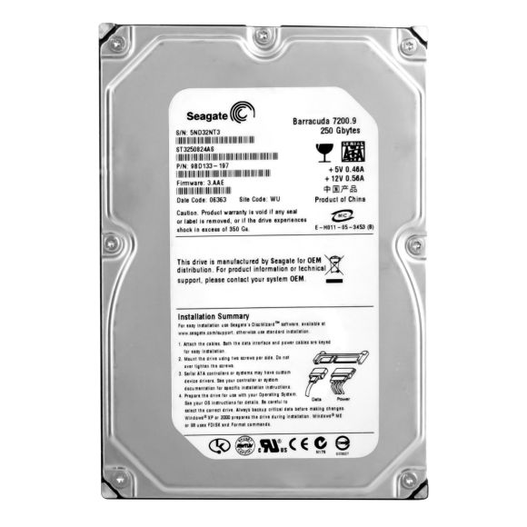 SEAGATE BARRACUDA 7200.9 250GB SATA II 7.2K 8MB 3.5'' ST3250824AS