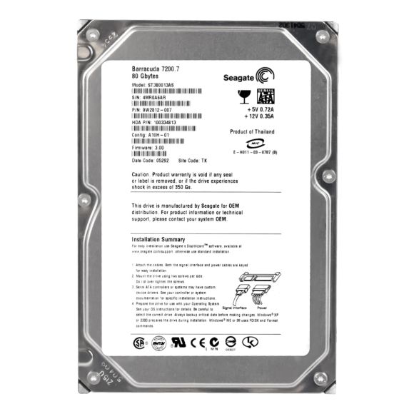 SEAGATE BARRACUDA 80GB SATA 7.2K 8MB 3.5'' ST380013AS