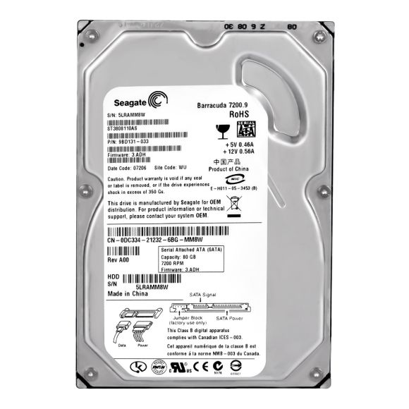 HDD DELL 0DC334 80GB 7.2k SATA 3Gbps 3.5'' ST3808110AS