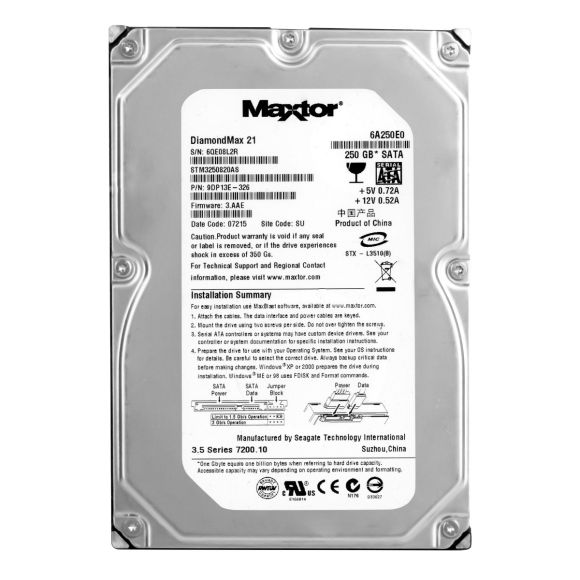 MAXTOR DiamondMax 21 250GB 7.2k 8MB SATA II 3.5'' STM3250820AS