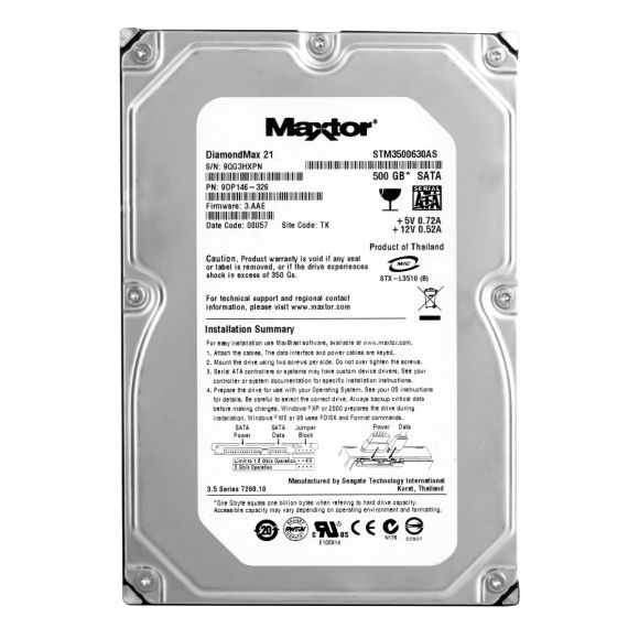 MAXTOR DiamondMax 21 500GB 7.2K 16MB SATA II 3.5" STM3500630AS