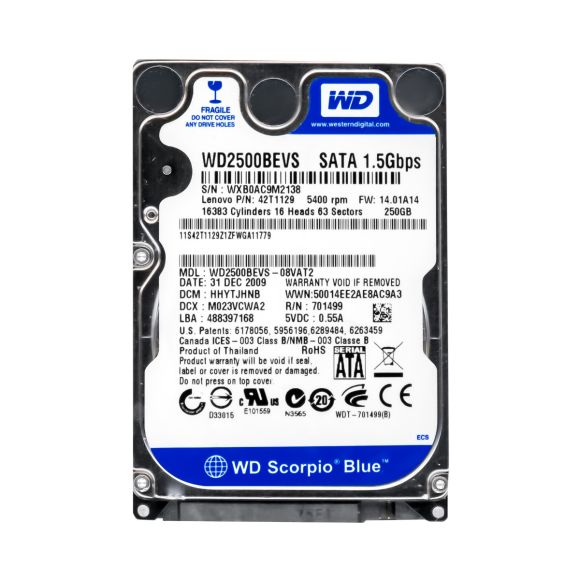 WD SCORPIO BLUE 250GB 5.4K 8MB SATA 2.5'' WD2500BEVS