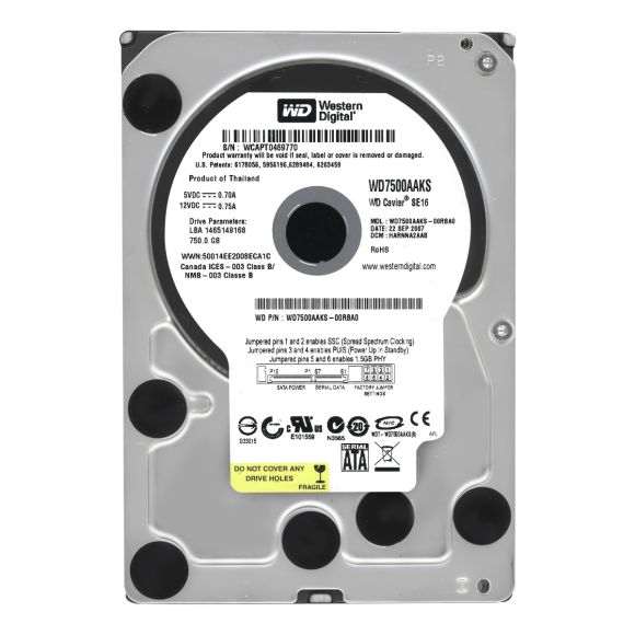 WD 750GB 7.2k 16MB SATA II 3.5'' WD7500AAKS